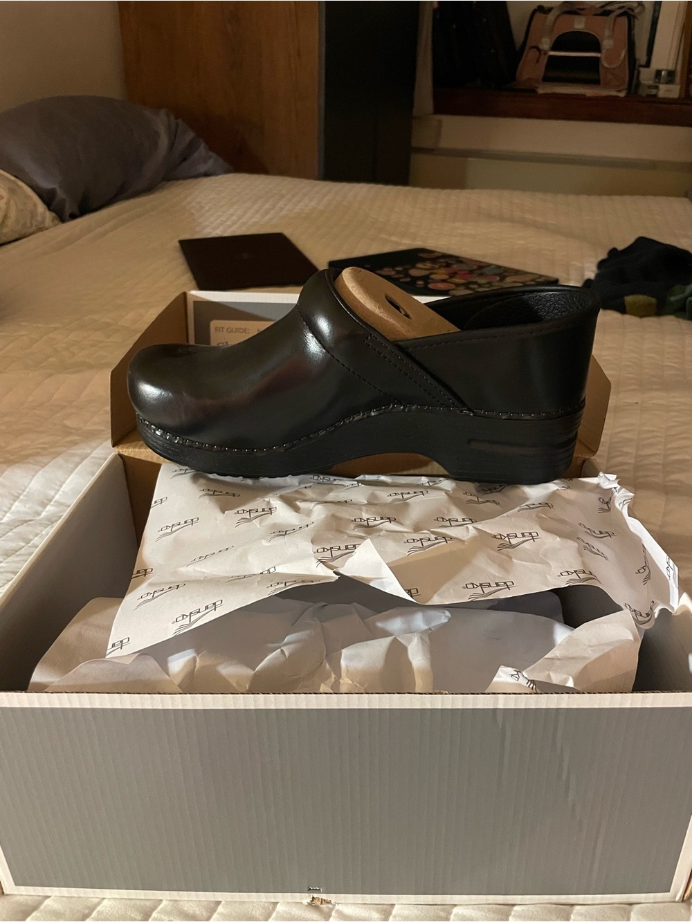 Dansko Black Leather Slip-On Clog